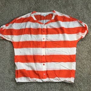 🌈 LOFT Top, Orange & White Stripes, Silky, Sz XS